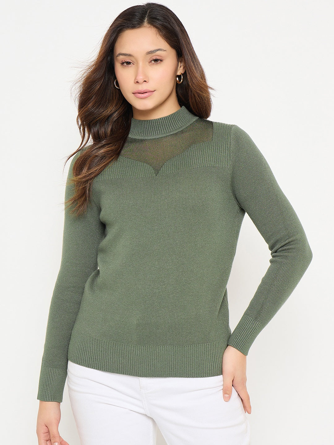 Madame Olive Green Mock Neck Sweater color swatch