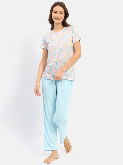 mSECRET Abstract Print Blue Two Piece Nightsuit