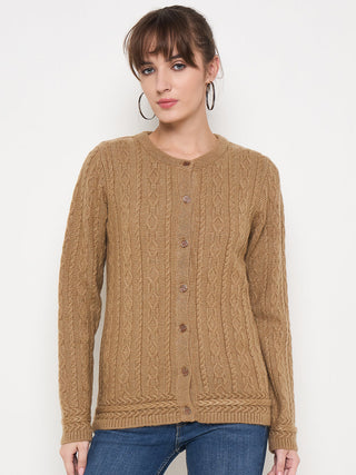 Madame Solid Camel Cable Knit Cardigan