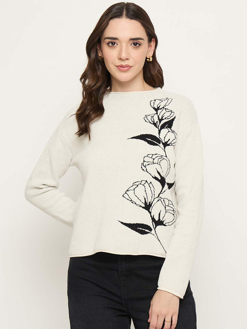 Madame Floral Print White Sweater