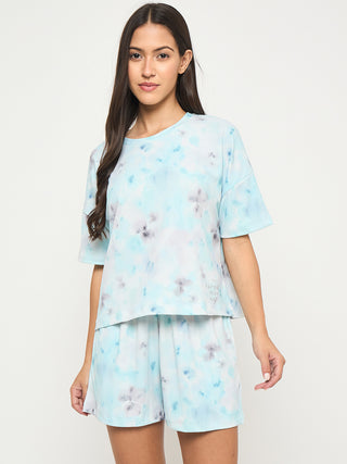 mSECRET Tie and Dye Top and Bottom Aqua Blue Night Suit
