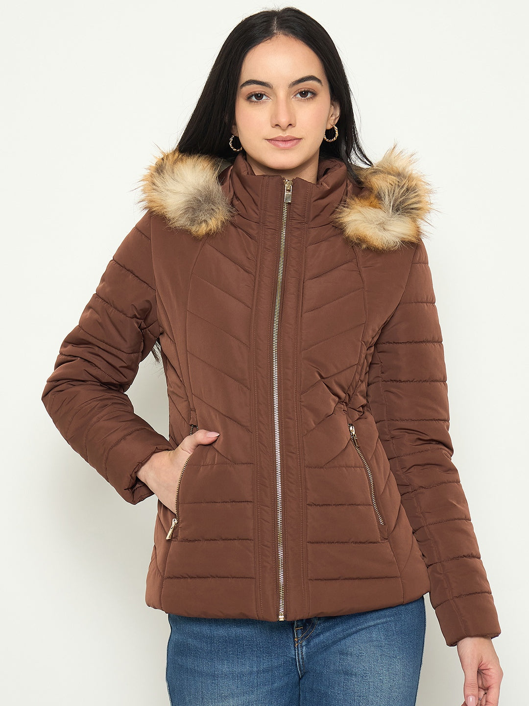 Madame Quilted Faux Fur Hooded Jacket color swatch
