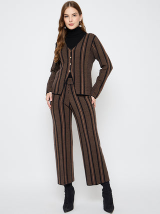 Madame Striped 3 Piece Brown Co-ord Set