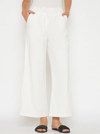 Madame Wide Leg White Rayon Blend Trousers