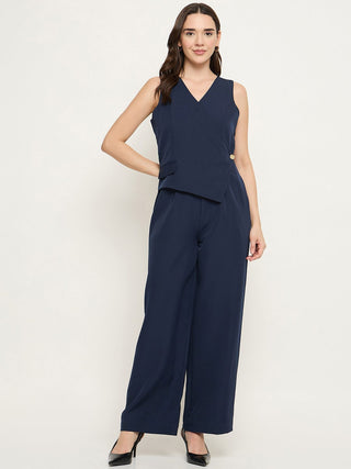 Madame Front Overlap Blue Jumpsuit