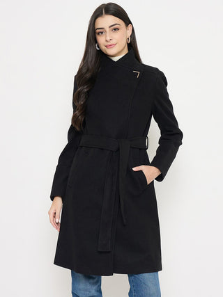 Madame Solid Black Long Coat
