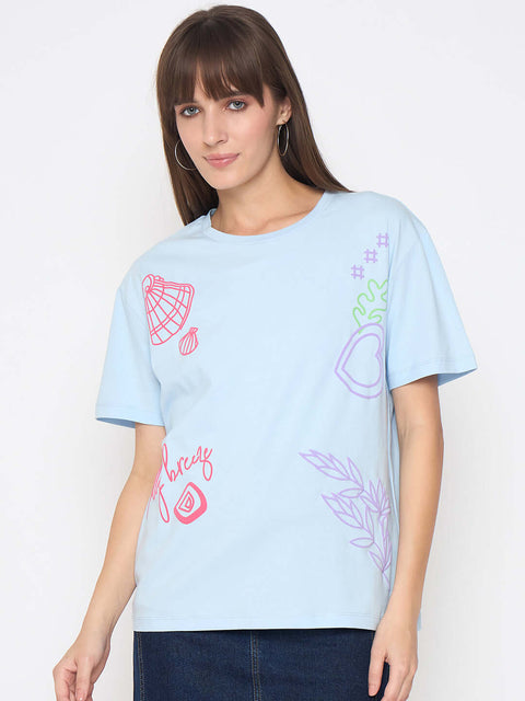 Madame Front and Back Printed Light Blue Sinker Tshirt