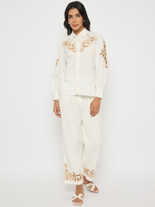 Madame Dori Embroidered White Cotton Blend Co-ord Set