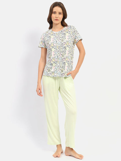 mSECRET Graphic Print Lime Green Two Piece Nightsuit