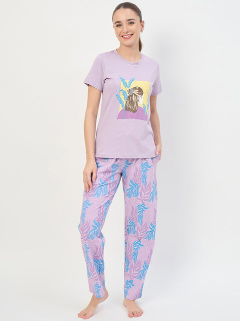 mSECRET Mauve Printed Cotton Night Suit