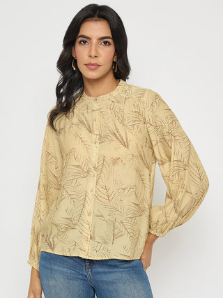 Madame Textured Botanical Print Mustard Yellow Top