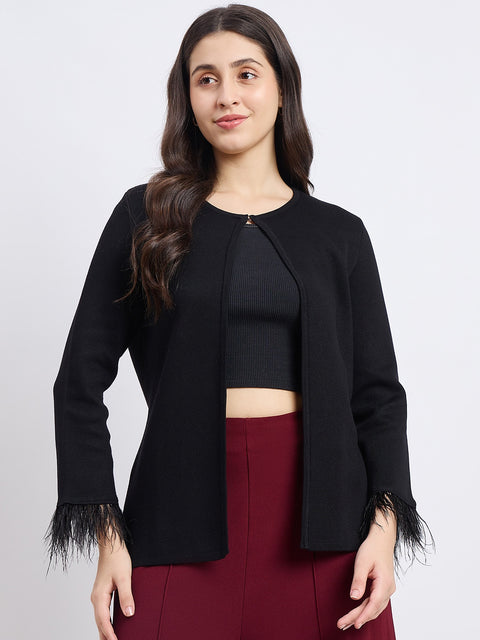 Madame Feather Trim Black Shrug