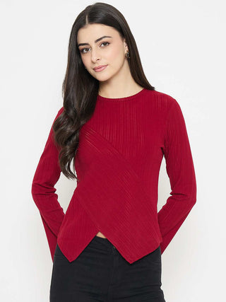 Madame Asymmetric Full Sleeve Red Top