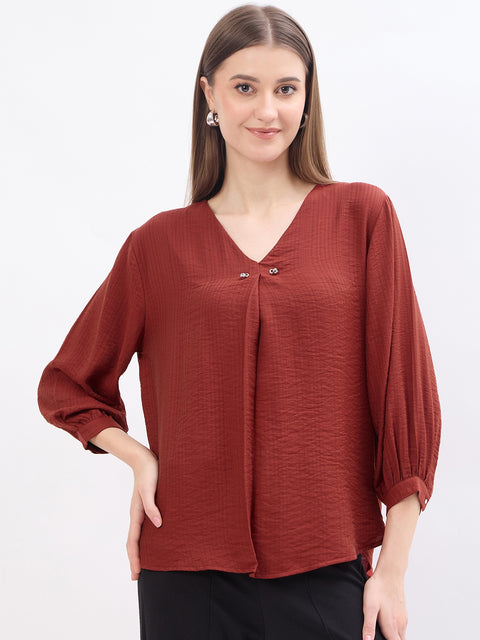 Madame Textured Rust Viscose Blend Top
