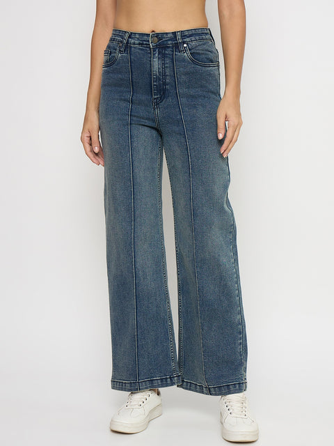 Madame Double Wash Blue Wide Leg Jeans