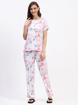 mSECRET Pink Tie-Dye Night Suit Set with Relaxed Fit