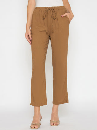 Madame Straight Fit Brown Rayon Blend Trousers