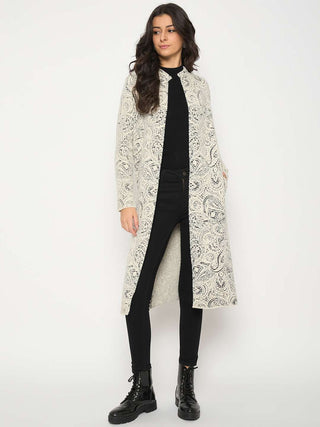 Madame Abstract Print Off White Long Shrug