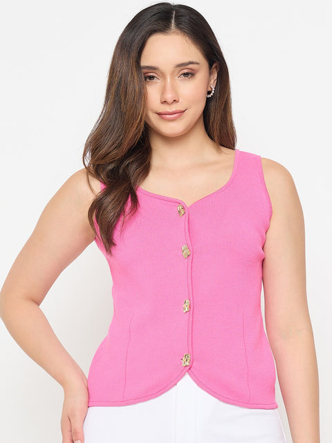 Madame Viscose Blend Pink Knit Crop Top
