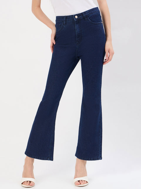 Madame Dark Blue Cotton Flared Jeans