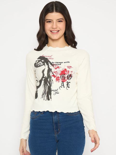 Madame Graphic Print Raglan Sleeve Off White T-shirt