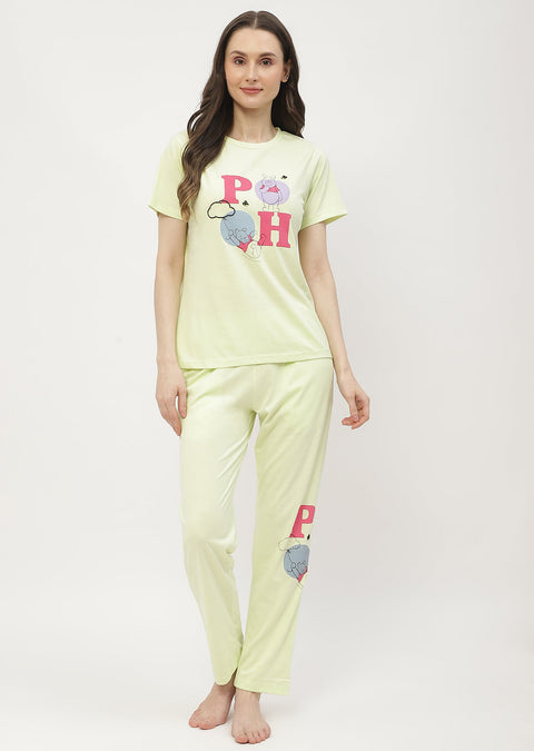 mSECRET Disney Pooh Printed T-shirt with Pajama Neon Nightsuit