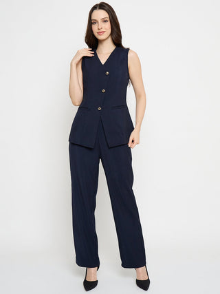 Madame Asymmetrical Neck Navy Blue Top