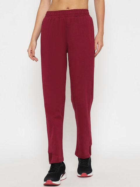 mSECRET Straight Fit Wine Red Cotton Blend Track Bottom