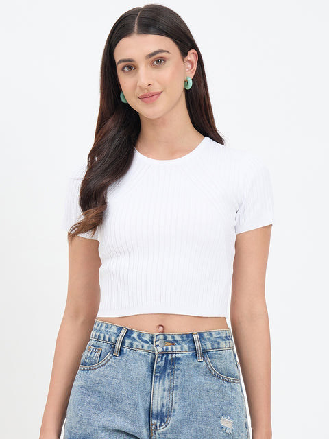 Madame Off White Knitted Crop Top
