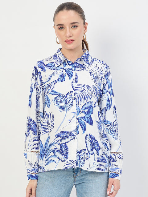 Madame Blue Printed Rayon Full Sleeve Shirt