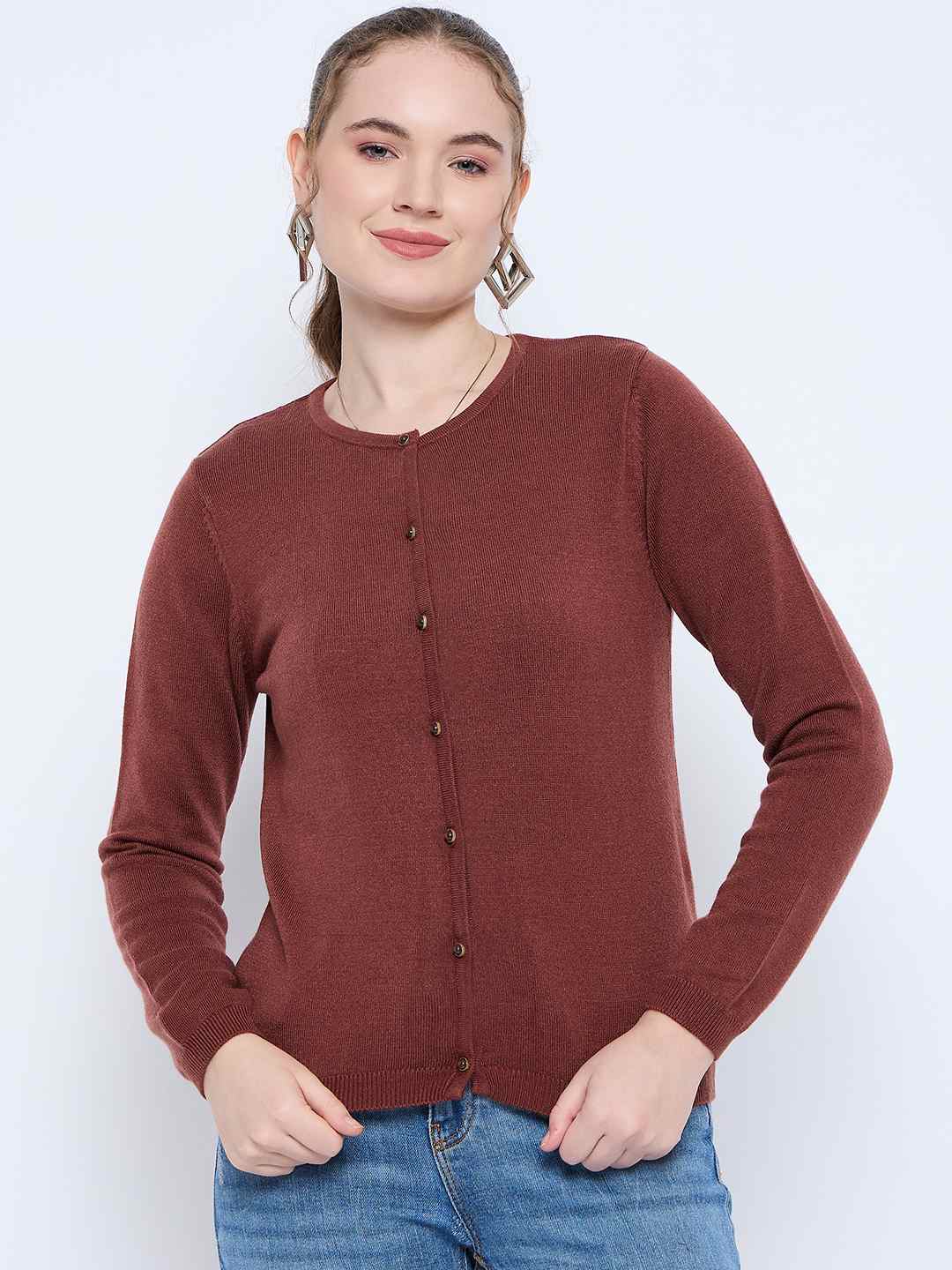 Madame Crew Neck Button Down Brown Cardigan color swatch