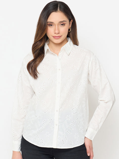 Madame Printed White Cotton Shirt