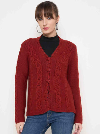 Madame Rust Red Cable Knit Acrylic Cardigan