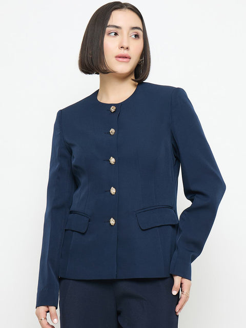 Madame Blue Round Neck Blazer
