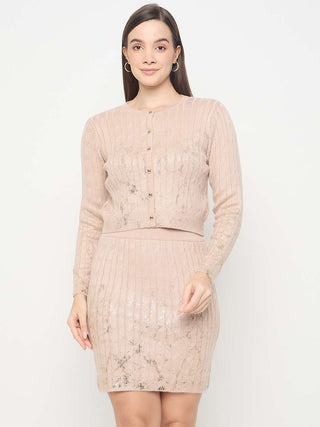 Madame Buttoned Top and Mini Skirt Peach Co-ord Set