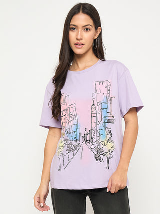 Madame Swarovski Detail Graphic Print Cotton Lilac T-shirt