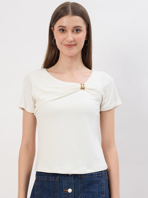 Madame White Rayon Drape Top