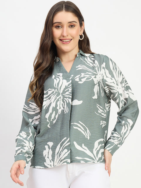 Madame Floral Sage Green Rayon Blend Shirt