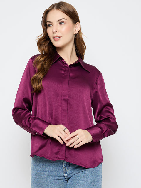 Madame Solid Plum Satin Shirt