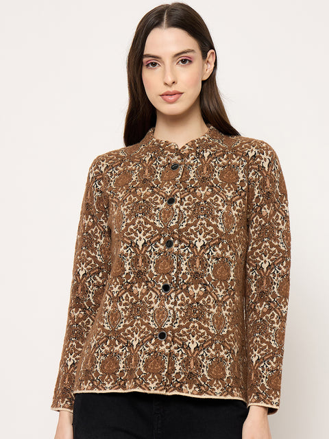 Madame Printed Brown Cardigan with Buttons