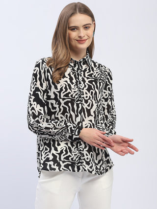 Madame Abstract Print Black Regular Shirt