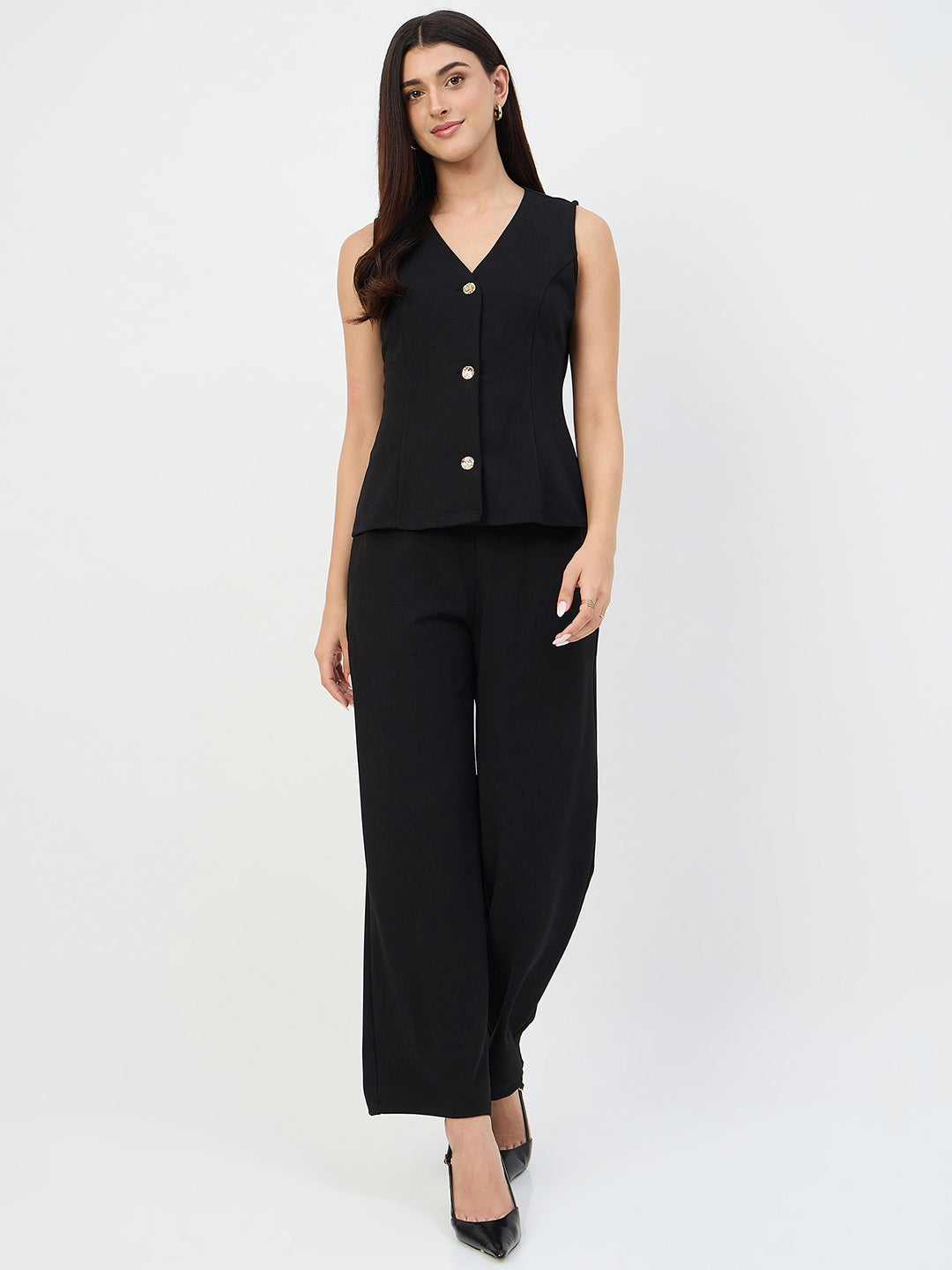 Madame Black V-Neck Vestcoat Co-ord Set color swatch