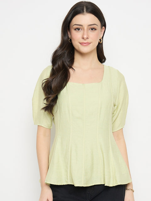 Madame Green Square neck Rayon Blend  Top