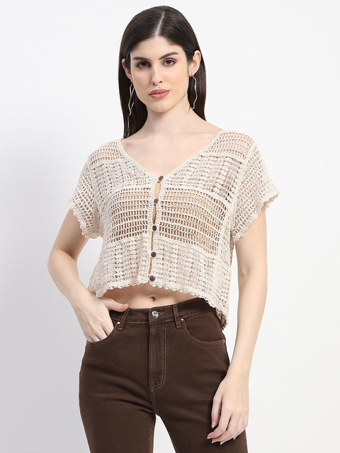Madame Off White Cotton Crochet Top