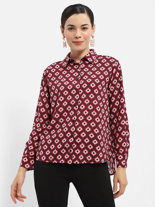 Madame Geometric Print Maroon Regular Shirt