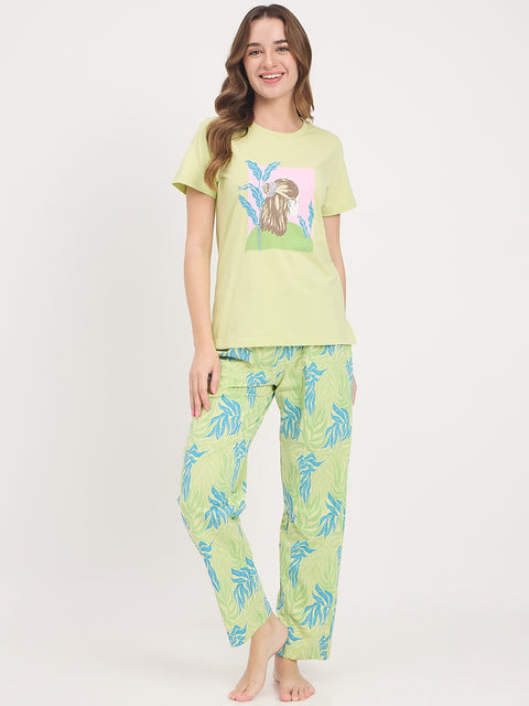 mSECRET Green Printed Cotton Night Suit