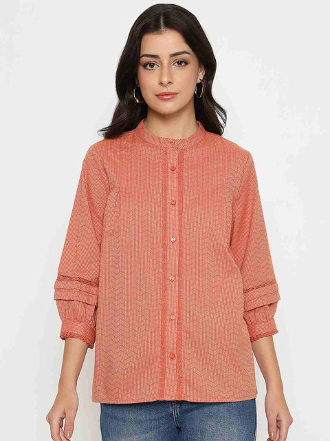 Madame Striped Rust Red Cotton Blend Top