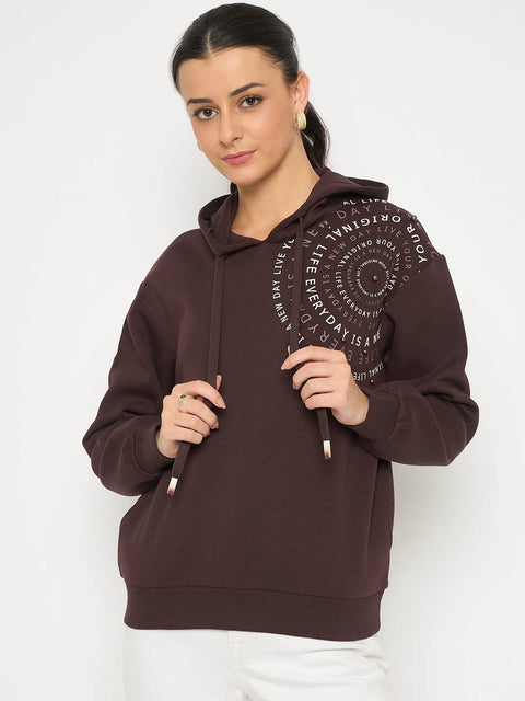 Madame Placement Printed Pearl Detailed Brown Sweatshirt