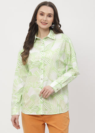 Madame Abstract Print Lime Green Regular Shirt