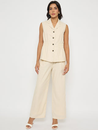 Madame Off-White Sleeveless Vest and Trousers Co-ord Set